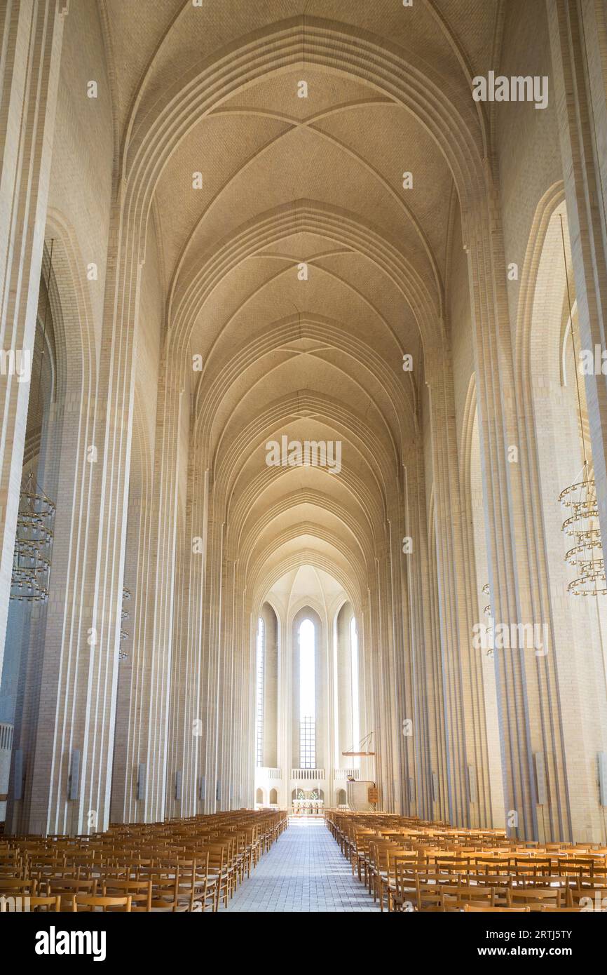 Copenhagen, Denmark, April 11, 2016: Interior view of Grundtvigs Church. Grundtvigs Church is a rare example of expressionist church architecture Stock Photo