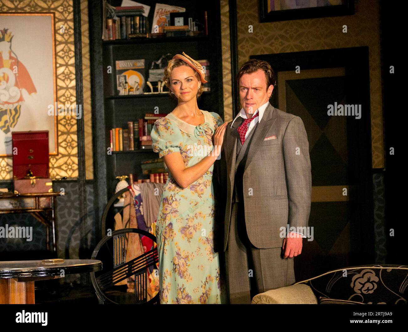 Anna-Louise Plowman (Sibyl Chase), Toby Stephens (Elyot Chase) in PRIVATE LIVES by Noel Coward at the Minerva Theatre, Chichester Festival Theatre, West Sussex, England  28/09/2012 design: Anthony Ward  lighting: Mark Henderson  director: Jonathan Kent Stock Photo