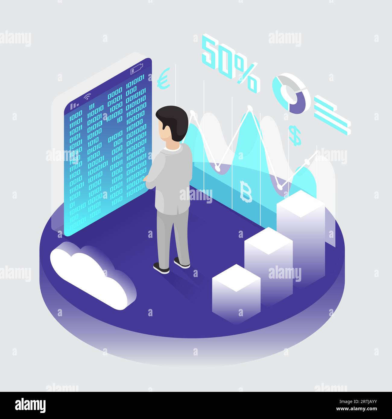Isometric bitcoin mining Stock Vector