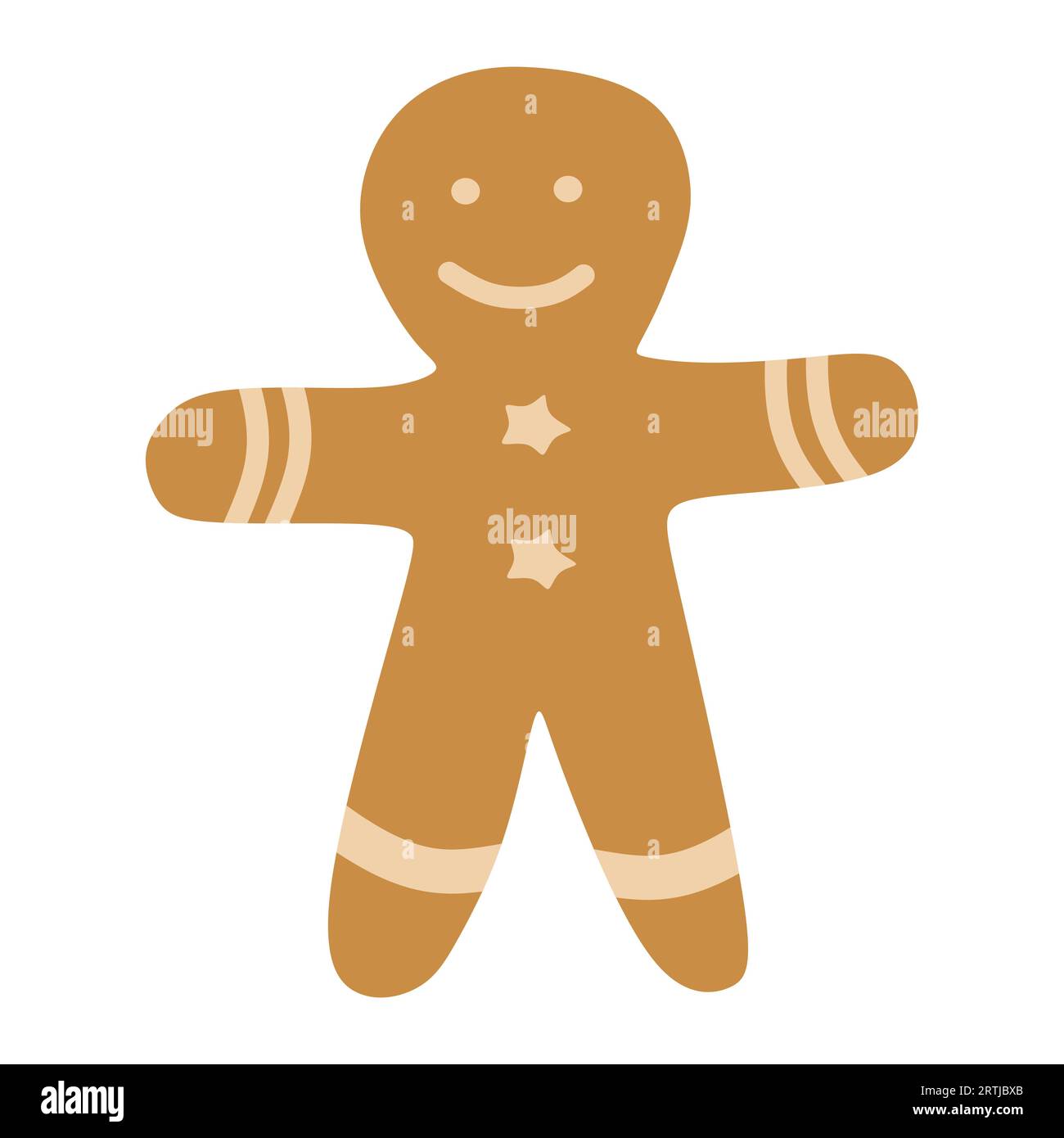 Hand drawn cute cartoon illustration of gingerbread cookie man. Flat vector Christmas ginger snap sticker in colored doodle style. New Year, Xmas char Stock Vector