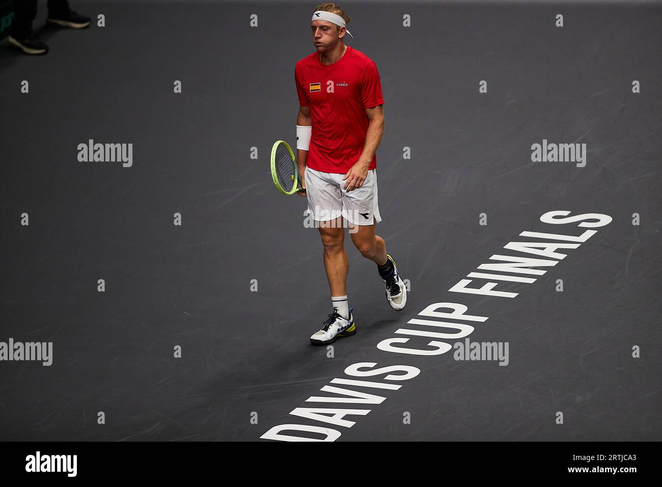 Spain's Alejandro Davidovich Fokina against Czech Republic's Jiri Lehecka during the group stage men's singles match between Spain and Czech Republic of the Davis Cup tennis tournament at the Fuente San Luis Sports Hall in Valencia on September 13, 2023. Stock Photo