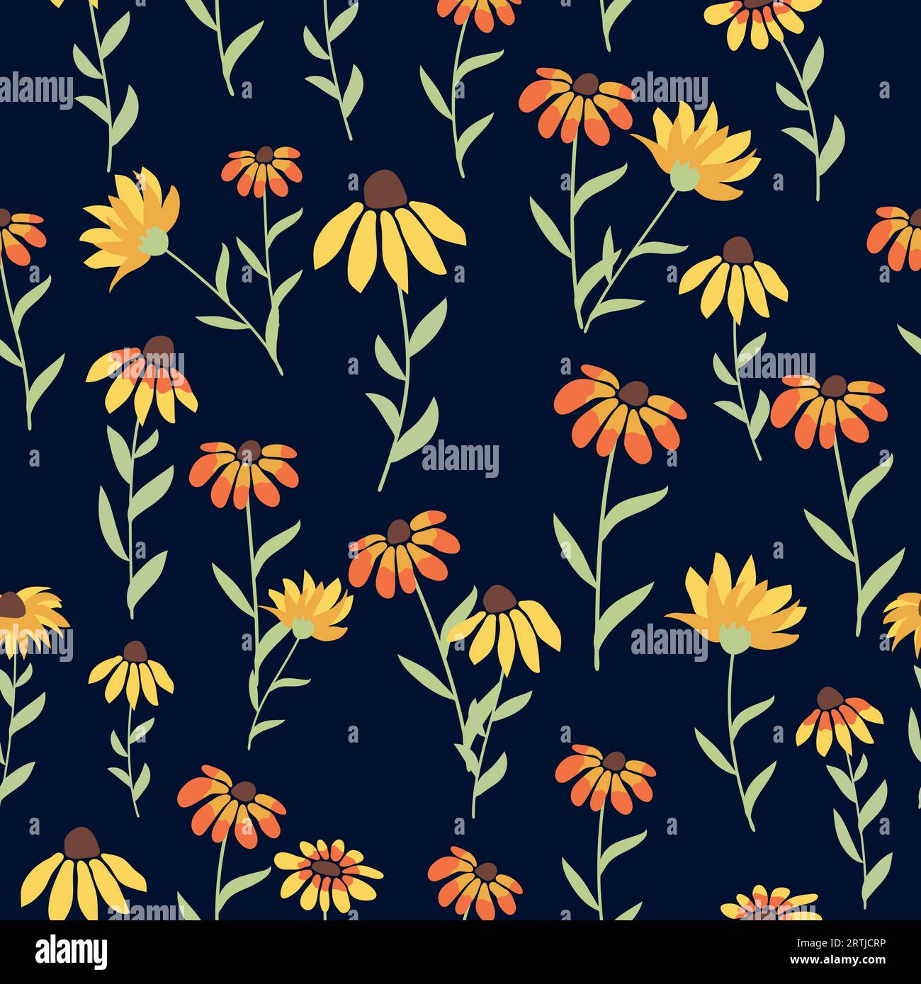 Rudbeckia Contrast floral summer background, seamless pattern for textile, wrapping paper Stock Vector