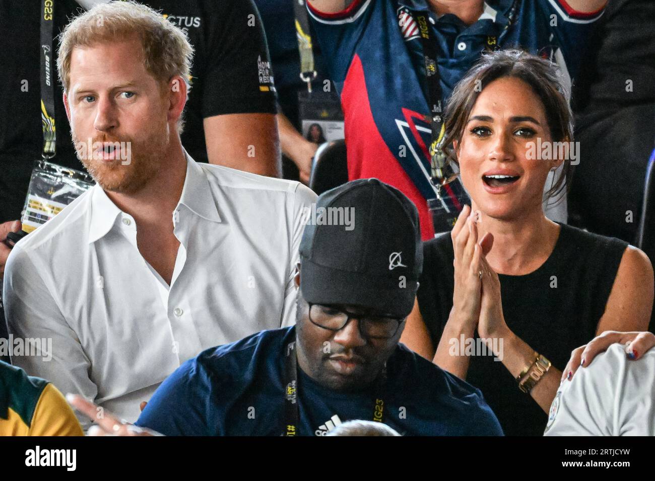 Düsseldorf, Germany. 13th Sep, 2023. Meghan, the Duchess of Sussex and Prince Harry, the Duke of Sussex watch the swimming finals. Day 4 of the Invictus Games Düsseldorf in and around the Merkur Spiel Arena. 21 nations participate in the games this year. Credit: Imageplotter/Alamy Live News Stock Photo