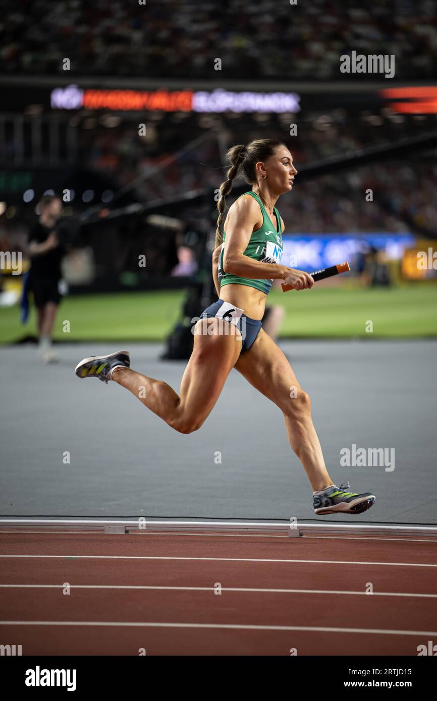 Kelly McGrory participating in the 4X400 meters relay at the World Athletics Championships in Budapest 2023. Stock Photo