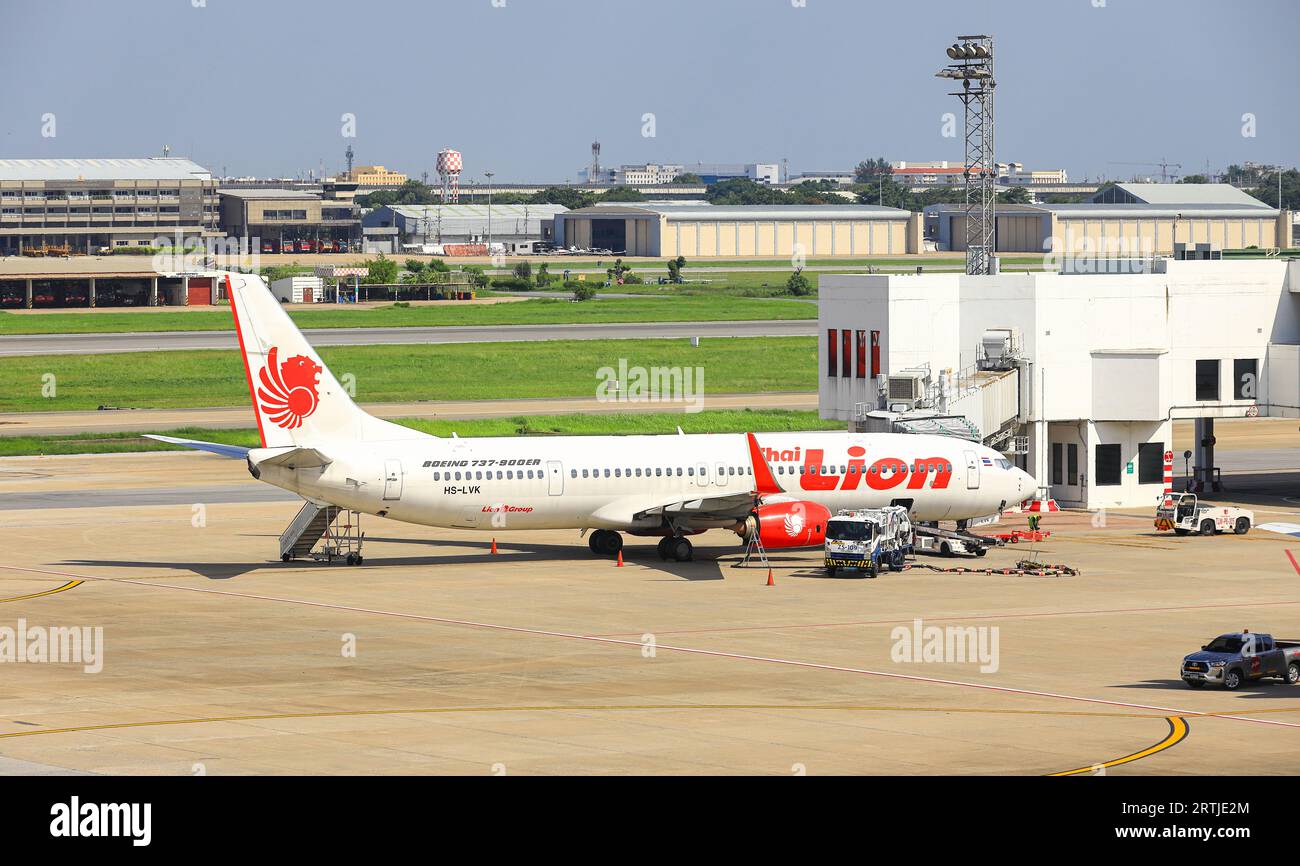 Don-Mueang International Airport, Airplane Tugs, Machine for push back the aircraft to taxiway, one in ground handling services. Stock Photo