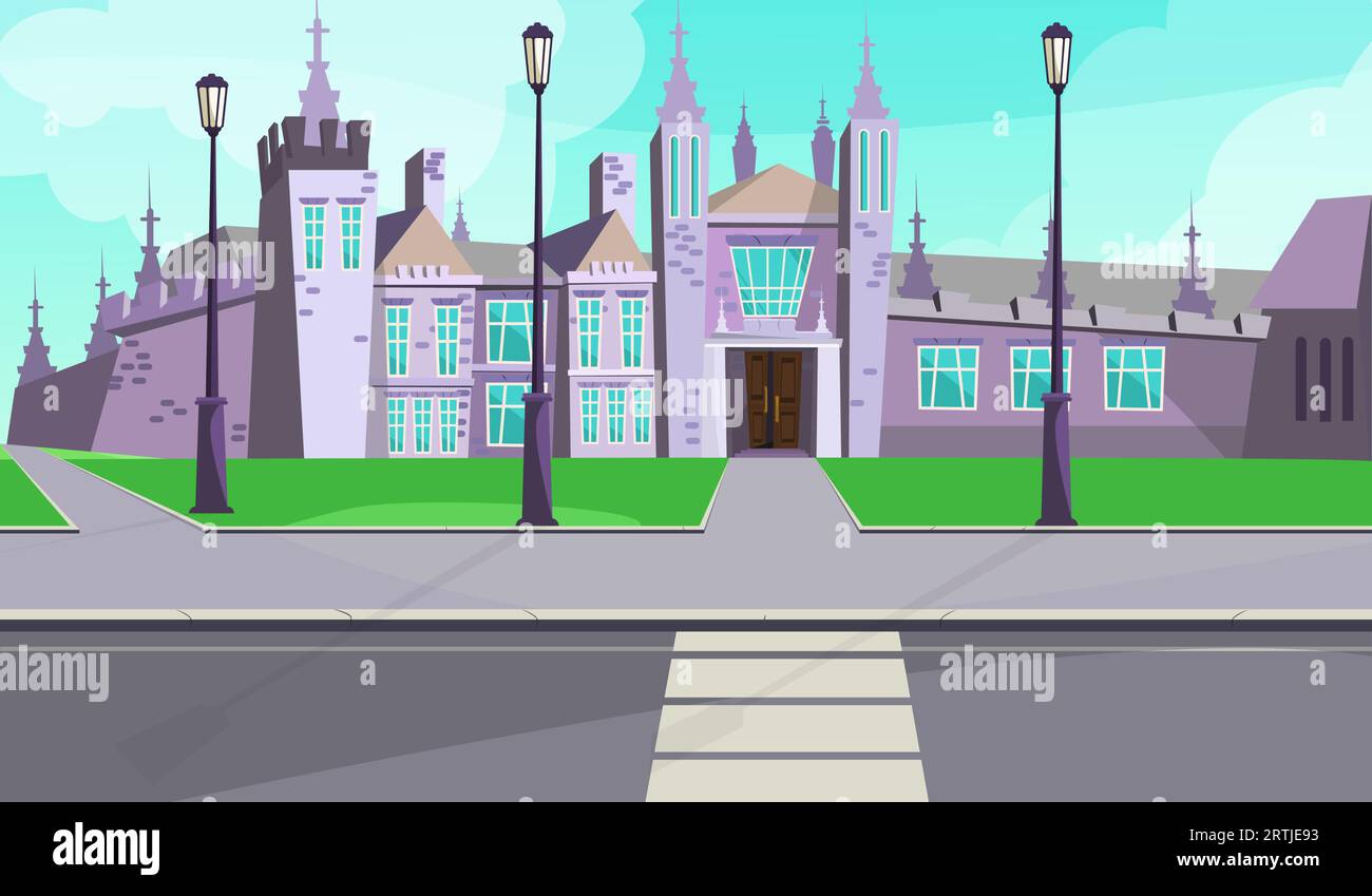 Gothic mansion on city street vector illustration Stock Vector