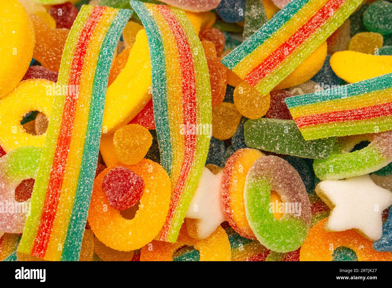 Assorted gummy candies. Top view. Jelly  sweets. Stock Photo