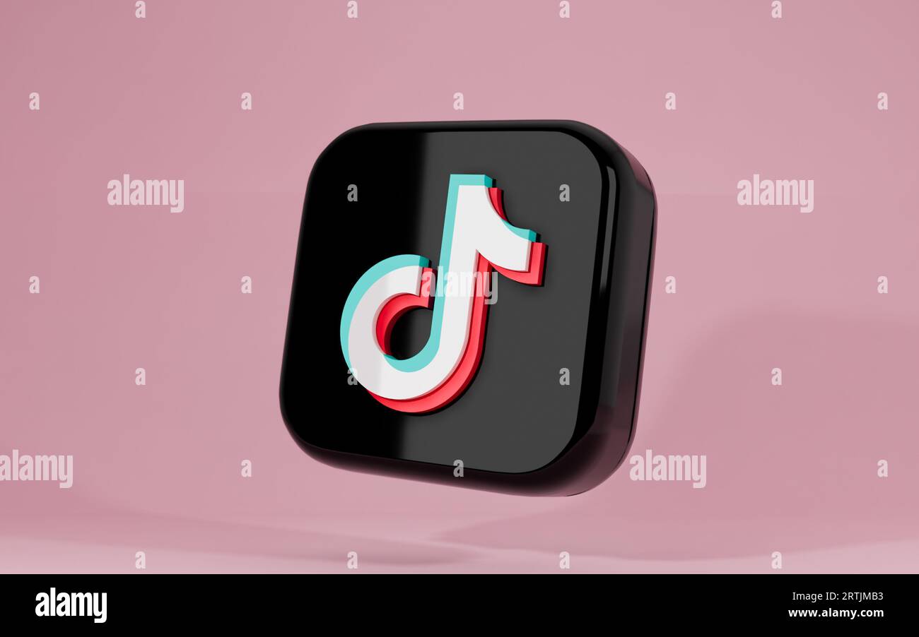 Pune, India - September 13, 2023. Tiktok app 3D icon, popular social media logo on pink background. 3D Illustration render Stock Photo