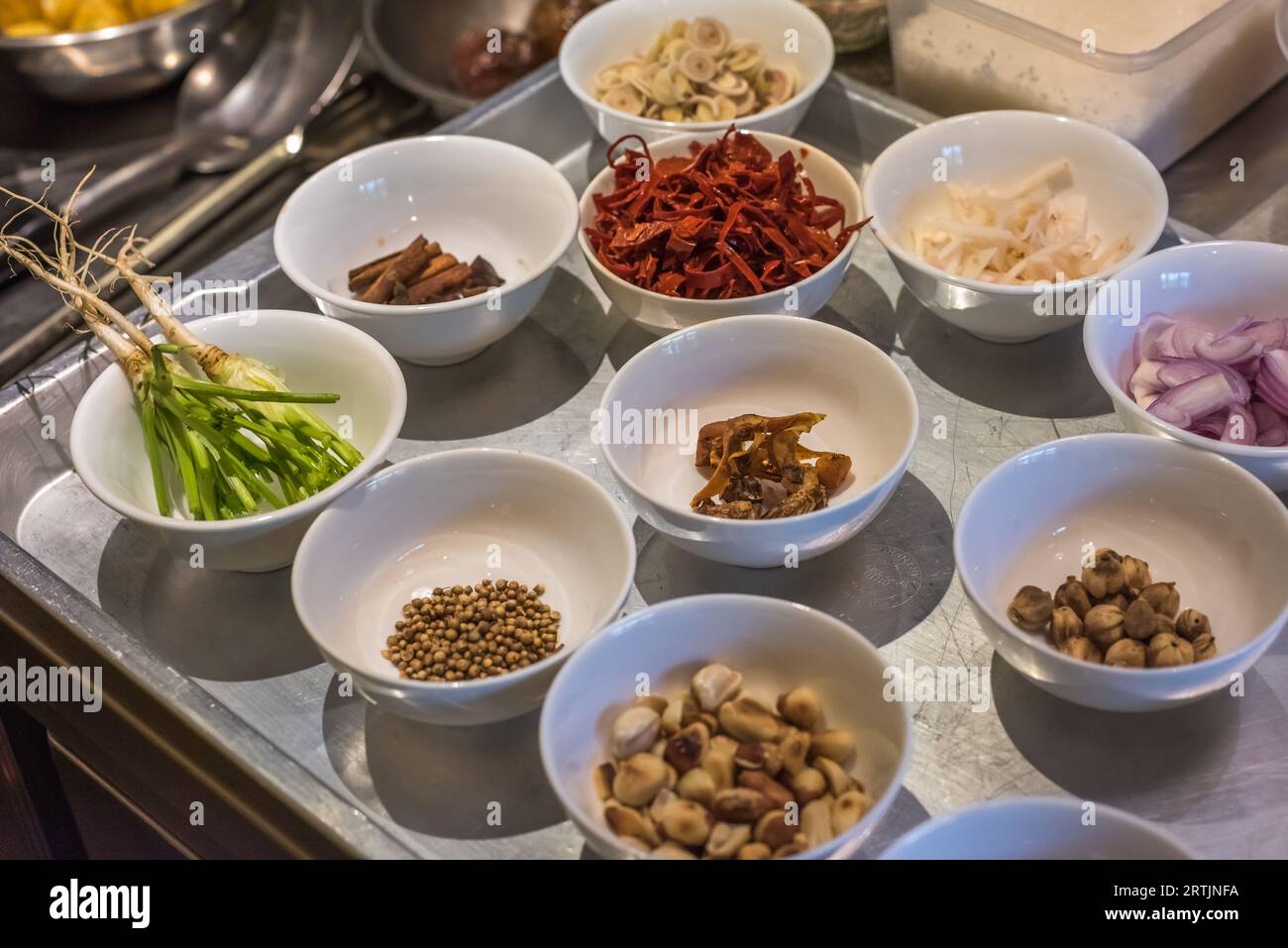 Set of ingredients for Thai cuisine cooking classes. Stock Photo