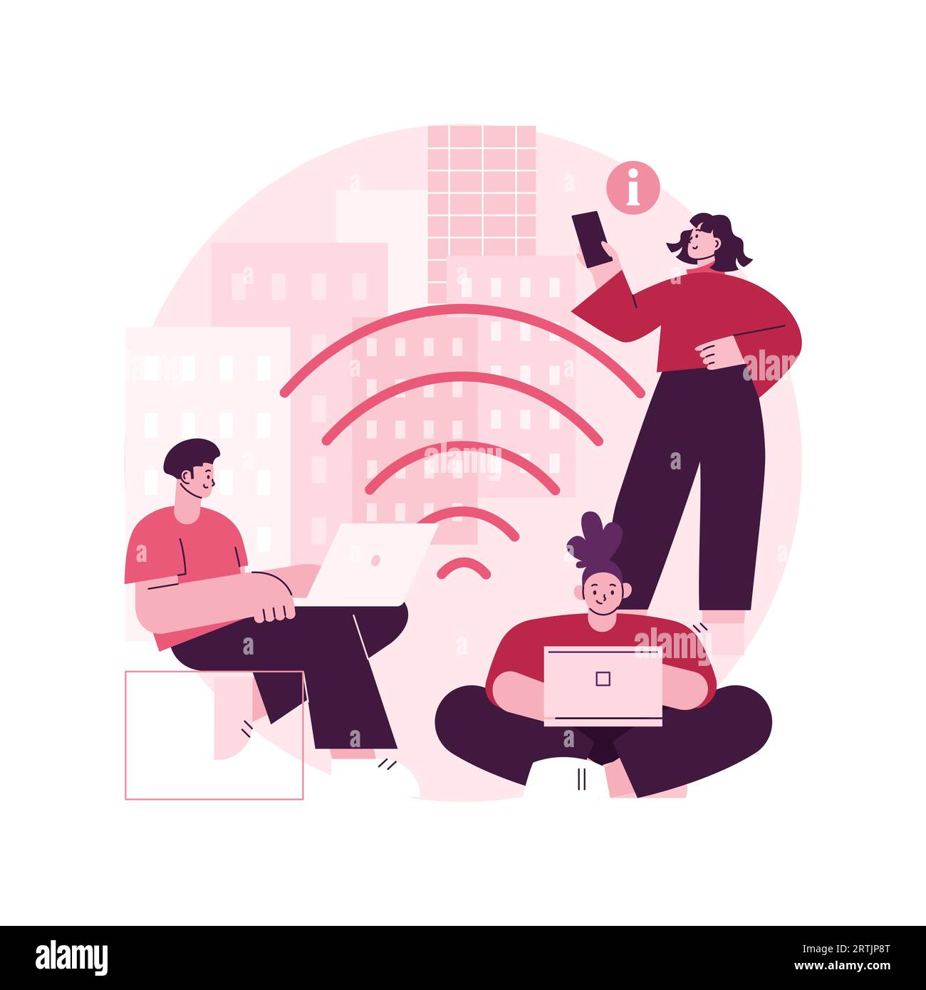 Public wi-fi hotspot abstract concept vector illustration. City center Wi-Fi, hotspot map, free wireless access, public open internet, network service, find connection spot abstract metaphor. Stock Vector