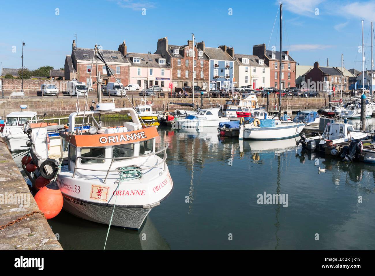 Boats moored in Arbroath harbour, Angus, Scotland, UK Stock Photo