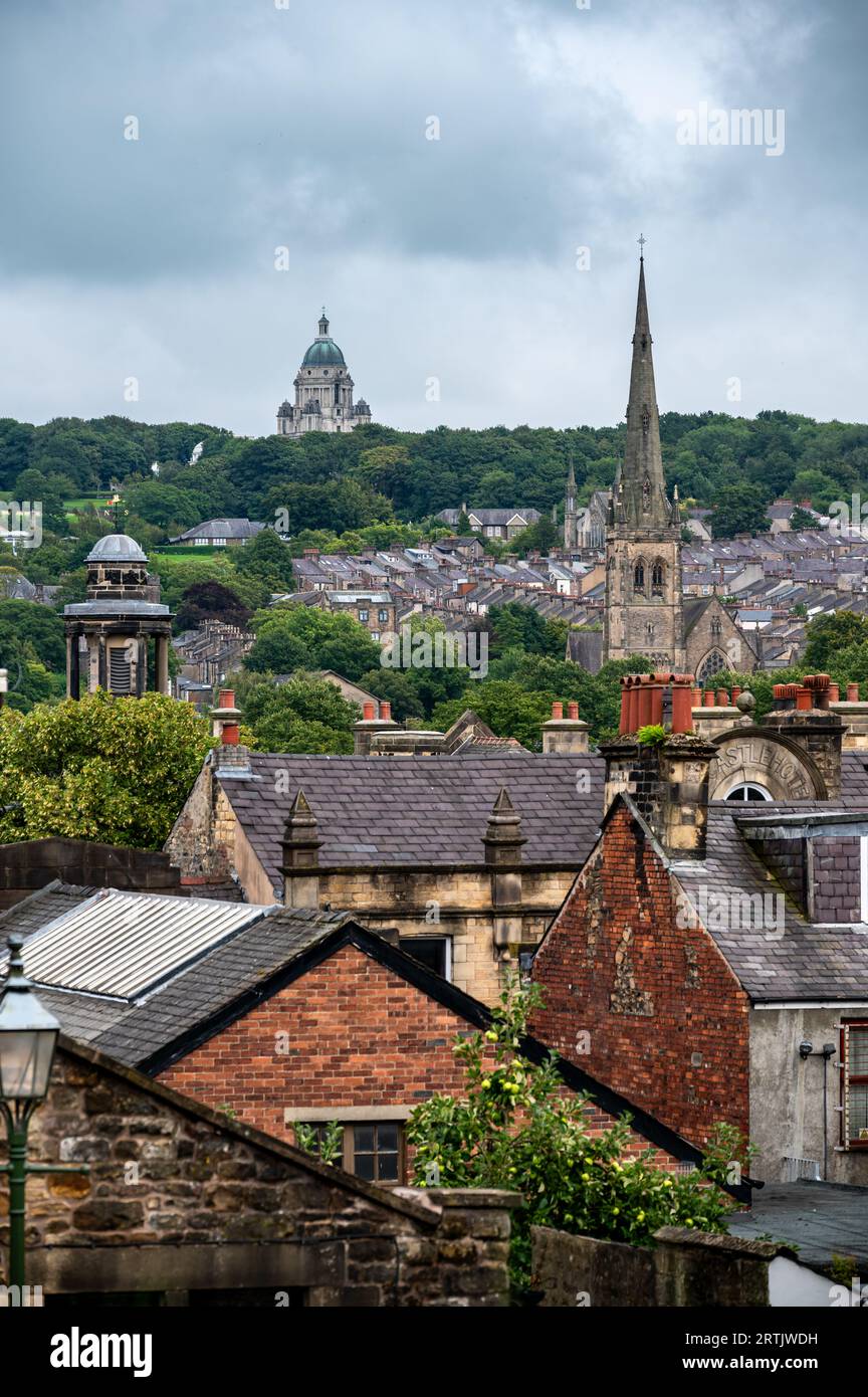 Aerial view of Lancaster city showing its rooftop at England UK Stock