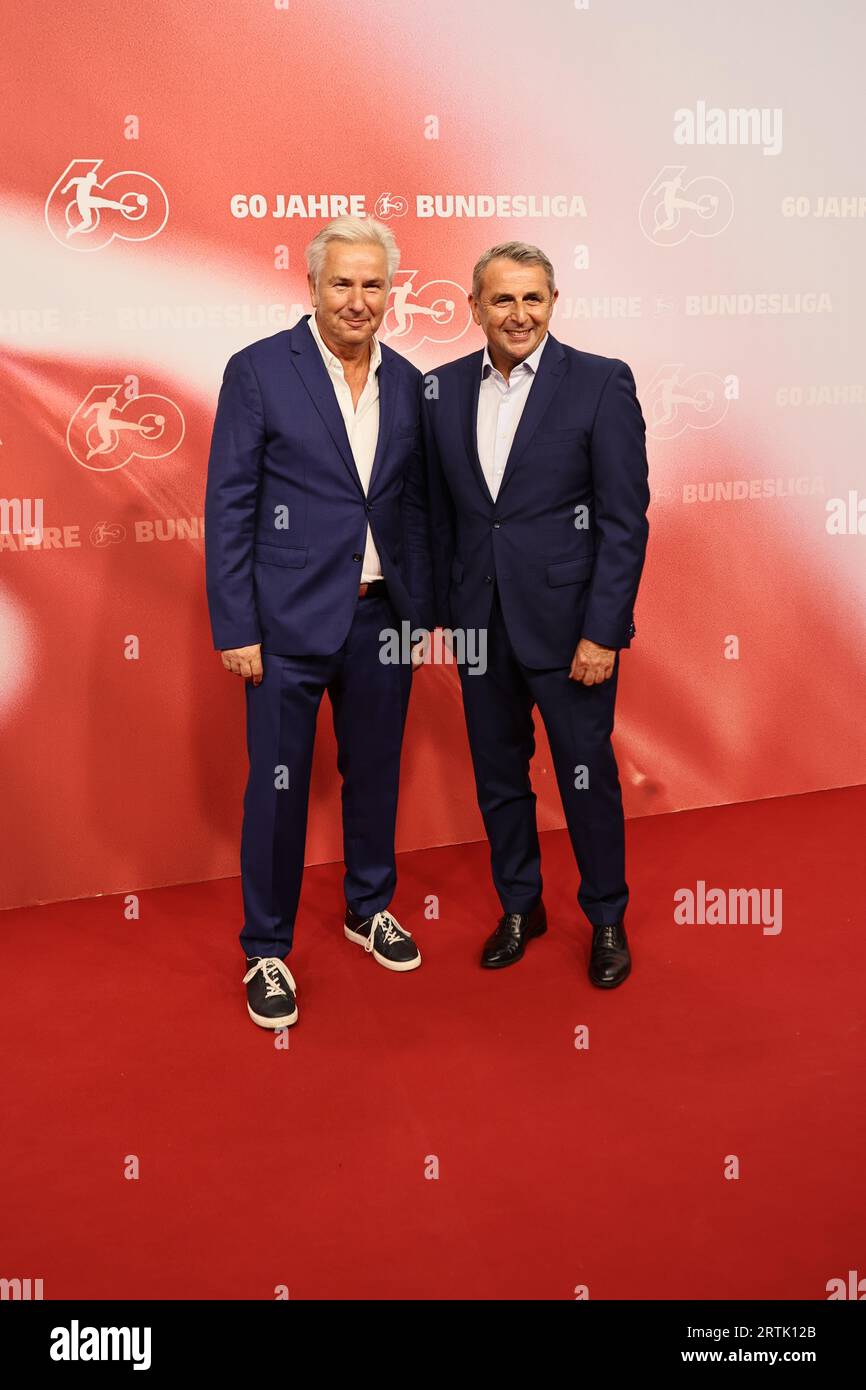 Berlin, Germany,September 13, 2023, Klaus Wowereit (left) and Klaus Allofs (Fortuna Duesseldorf,) attends the “60 Years of the Bundesliga” gala at theTempodrom. Sven Struck/Alamy Live News Stock Photo