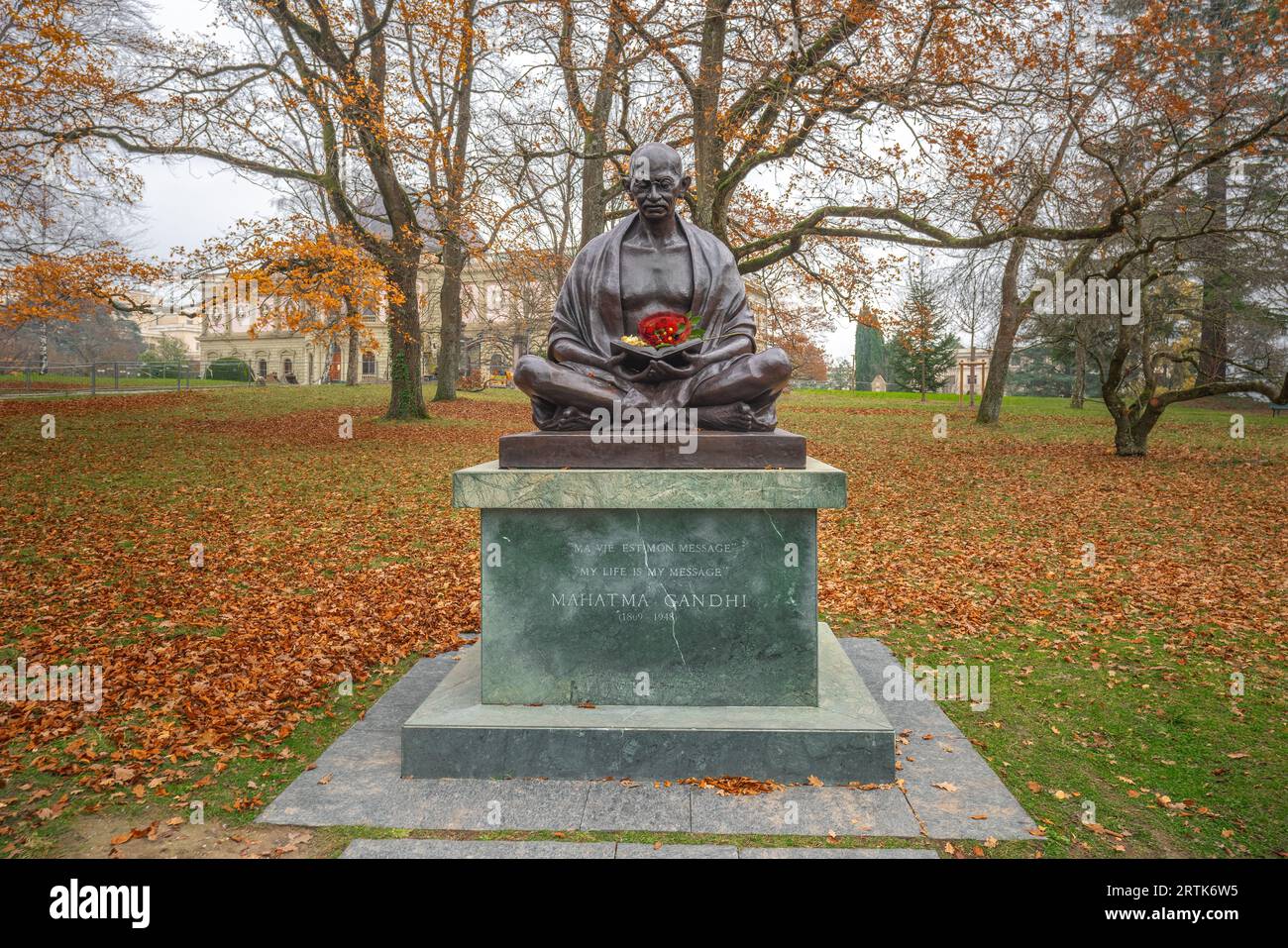 Mahatma Gandhi Statue - Geneva, Switzerland Stock Photo