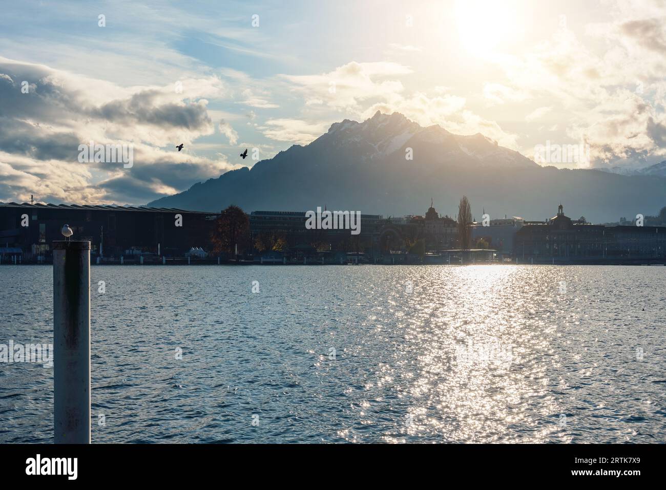 Swiss Alps and Mount Pilatus view with Lake Lucerne - Lucerne, Switzerland Stock Photo