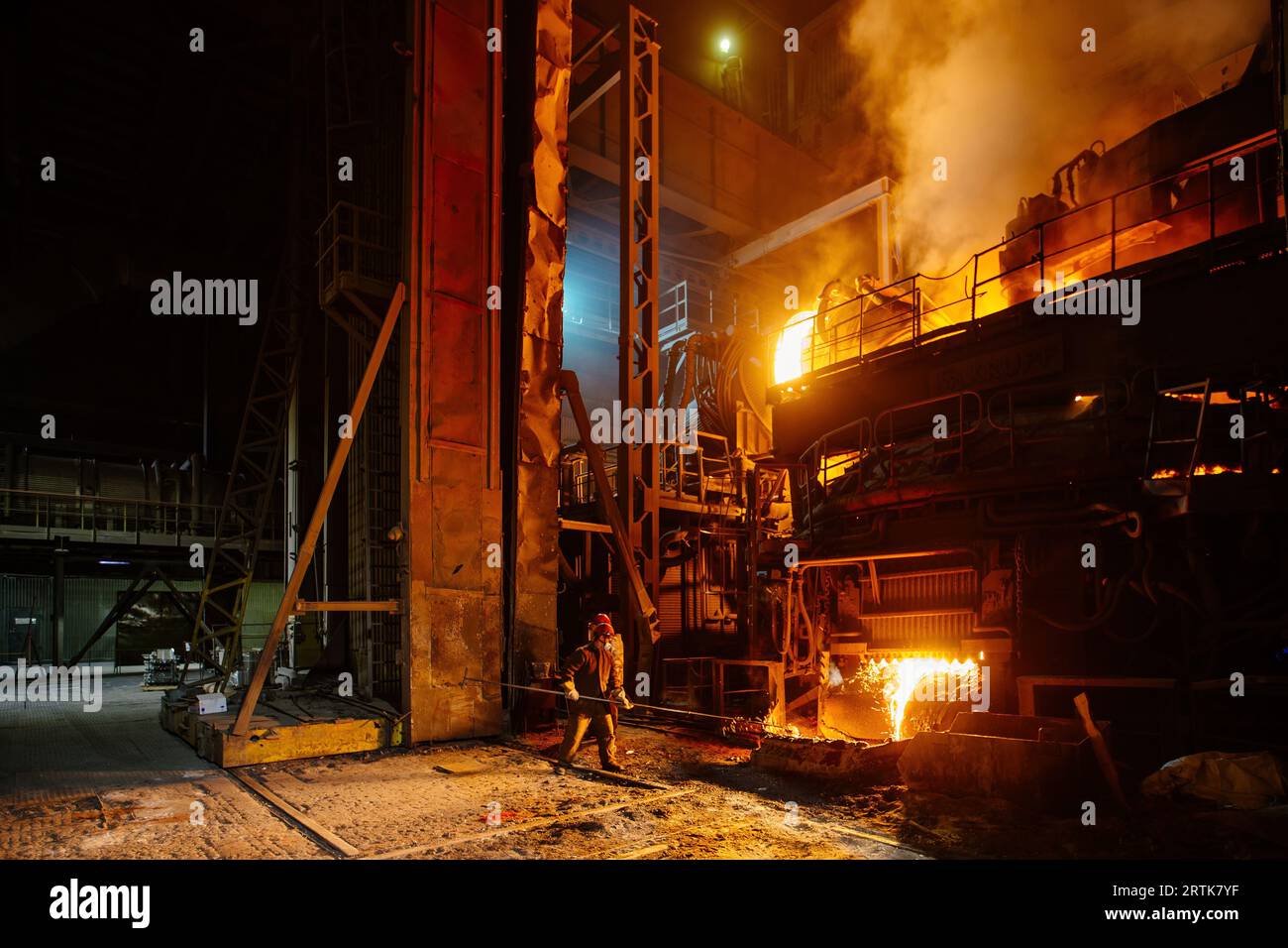 Steel production process in electric blast furnace Stock Photo Alamy
