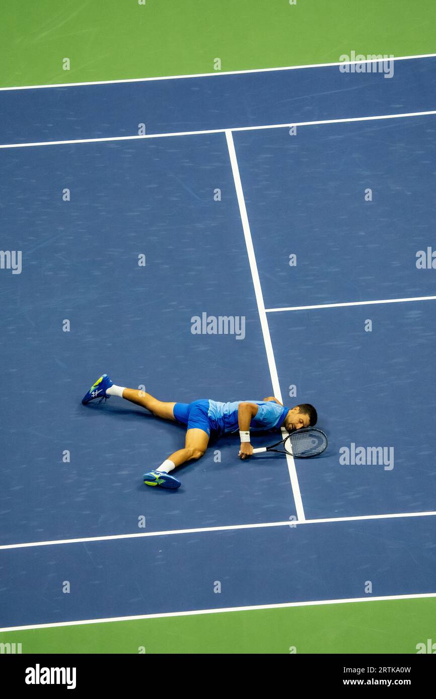 Novak Djokovic (SBR) competing in the Men's Singles Finals at the 2023 US Open Tennis Stock Photo