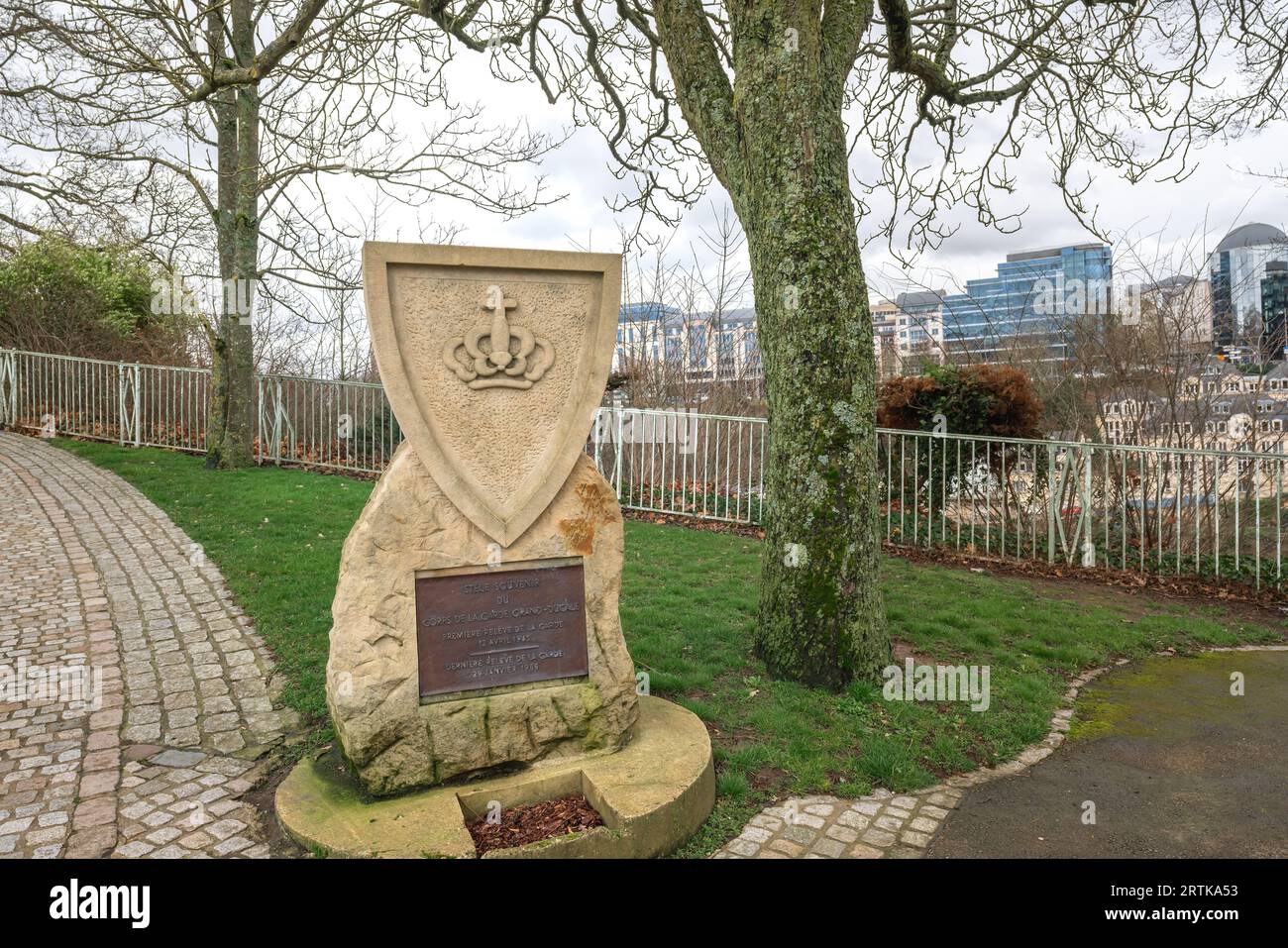 Memorial Stele to the Grand Ducal Guard at Cannon Hill - Luxembourg City, Luxembourg Stock Photo