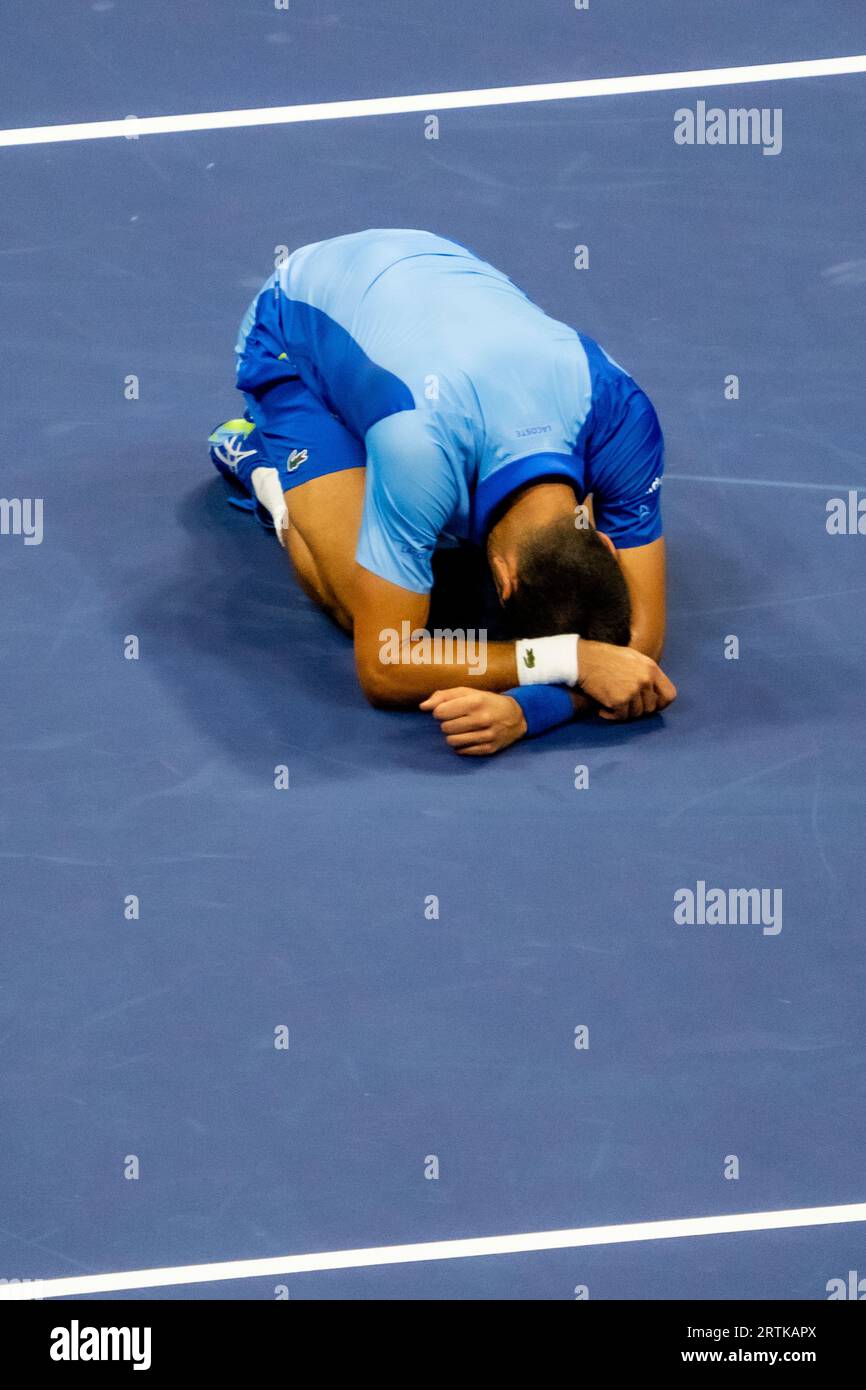 Novak Djokovic (SBR) competing in the Men's Singles Finals at the 2023 US Open Tennis Stock Photo