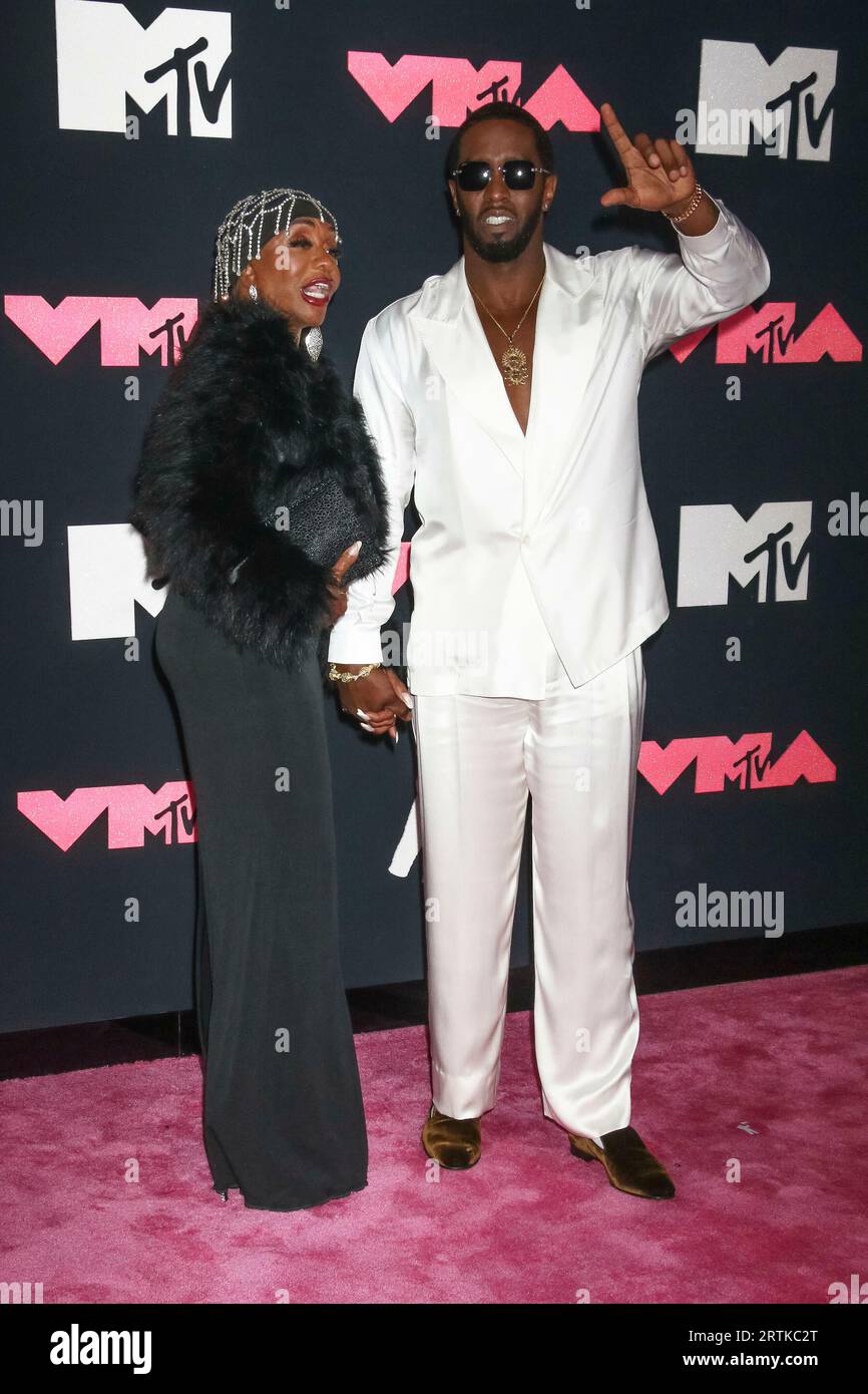 Janice Combs and Sean 'Diddy' Combs arrive on the pink carpet of the 2023 MTV Video Music Awards, VMAs, at Prudential Center in Newark, New Jersey, USA, on 12 September 2023. Credit: dpa picture alliance/Alamy Live News Stock Photo