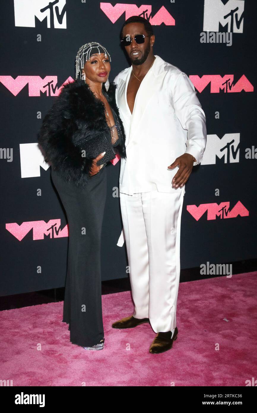 Janice Combs and Sean 'Diddy' Combs arrive on the pink carpet of the 2023 MTV Video Music Awards, VMAs, at Prudential Center in Newark, New Jersey, USA, on 12 September 2023. Credit: dpa picture alliance/Alamy Live News Stock Photo