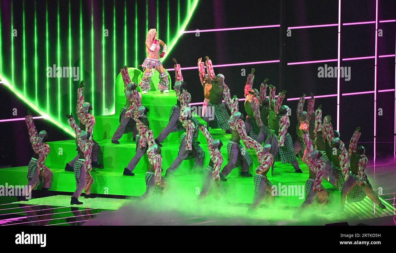 Newark, USA. 12th Sep, 2023. Karol G performs onstage at the 2023 MTV Video Music Awards on September 12, 2023 in Newark, New Jersey. Photo: Jeremy Smith/imageSPACE Credit: Imagespace/Alamy Live News Stock Photo