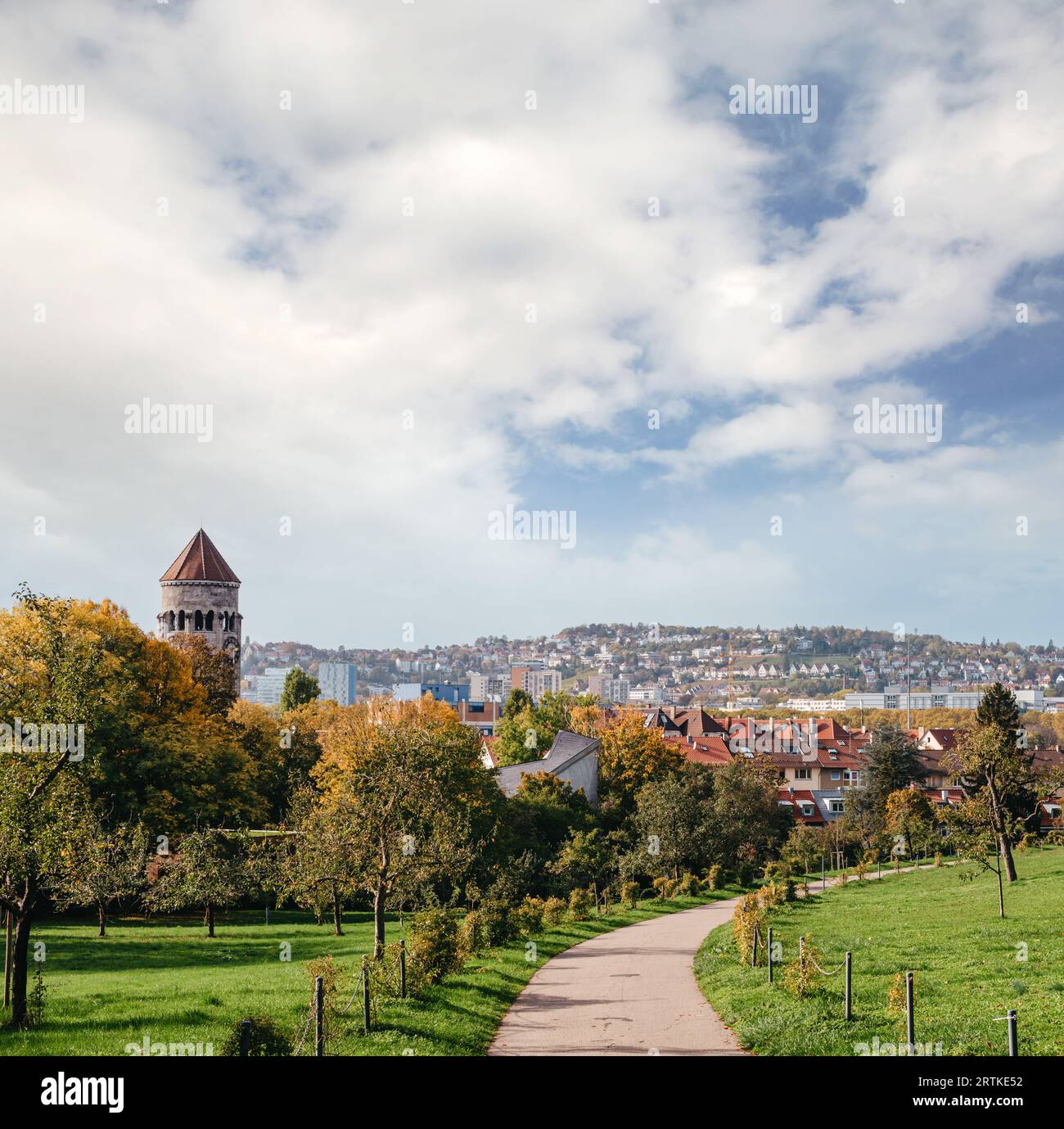 Germany, Stuttgart panorama view. Beautiful houses in autumn, Sky and ...
