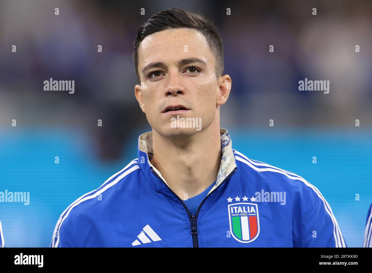 Milan, Italy. 12th Sep, 2023. Giacomo Raspadori of Italy during the line up prior to the UEFA EURO 2024 match at Stadio Giuseppe Meazza, Milan. Picture credit should read: Jonathan Moscrop/Sportimage Credit: Sportimage Ltd/Alamy Live News Stock Photo