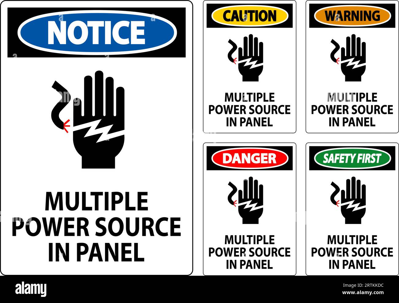 Danger Sign Multiple Power Source In Panel Stock Vector