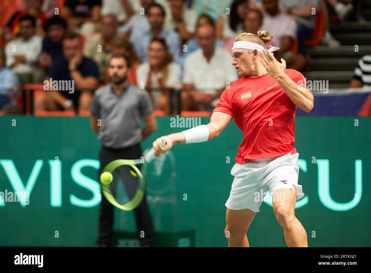 Valencia, Spain. 13th Sep, 2023. Alejandro Davidovich Fokina of Spain in action during the DAVIS CUP at The Pabellon Municipal de Fuente San Luis. Credit: SOPA Images Limited/Alamy Live News Stock Photo