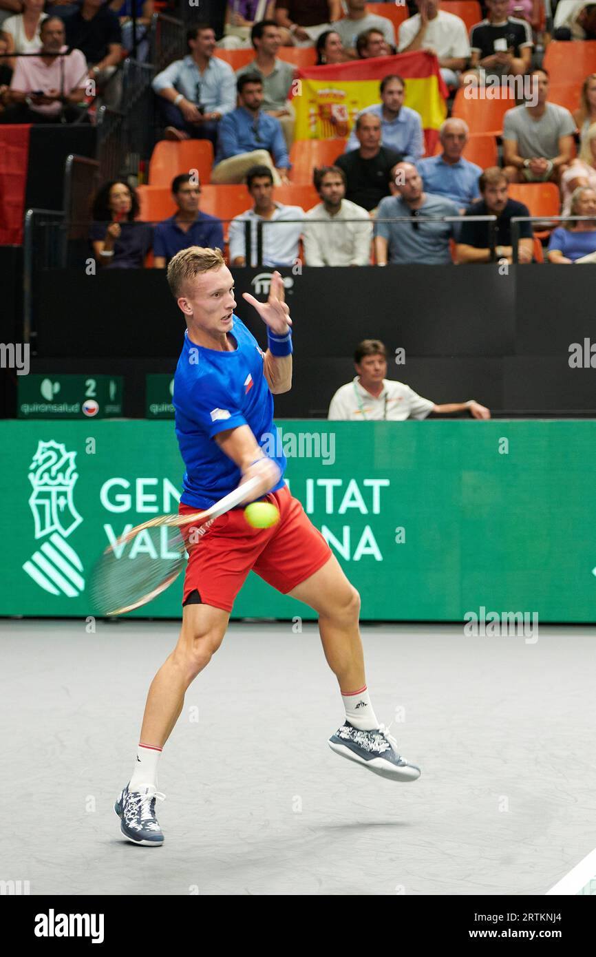 Valencia, Spain. 13th Sep, 2023. Jiri Lehecka of Czech Republic in action during the DAVIS CUP at The Pabellon Municipal de Fuente San Luis. Credit: SOPA Images Limited/Alamy Live News Stock Photo