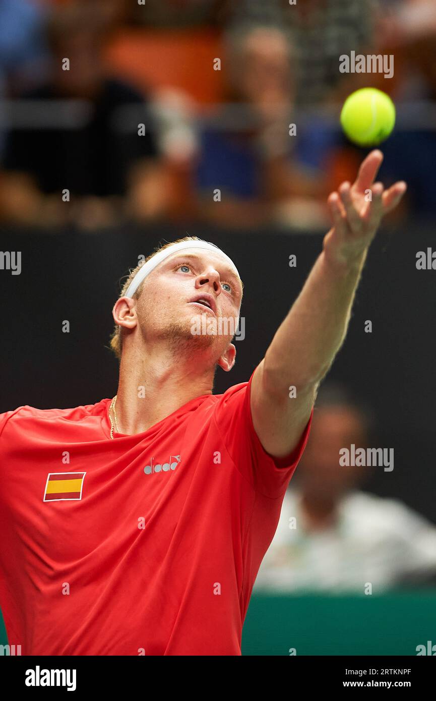 Valencia, Spain. 13th Sep, 2023. Alejandro Davidovich Fokina of Spain in action during the DAVIS CUP at The Pabellon Municipal de Fuente San Luis. (Photo by Germán Vidal/SOPA Images/Sipa USA) Credit: Sipa USA/Alamy Live News Stock Photo