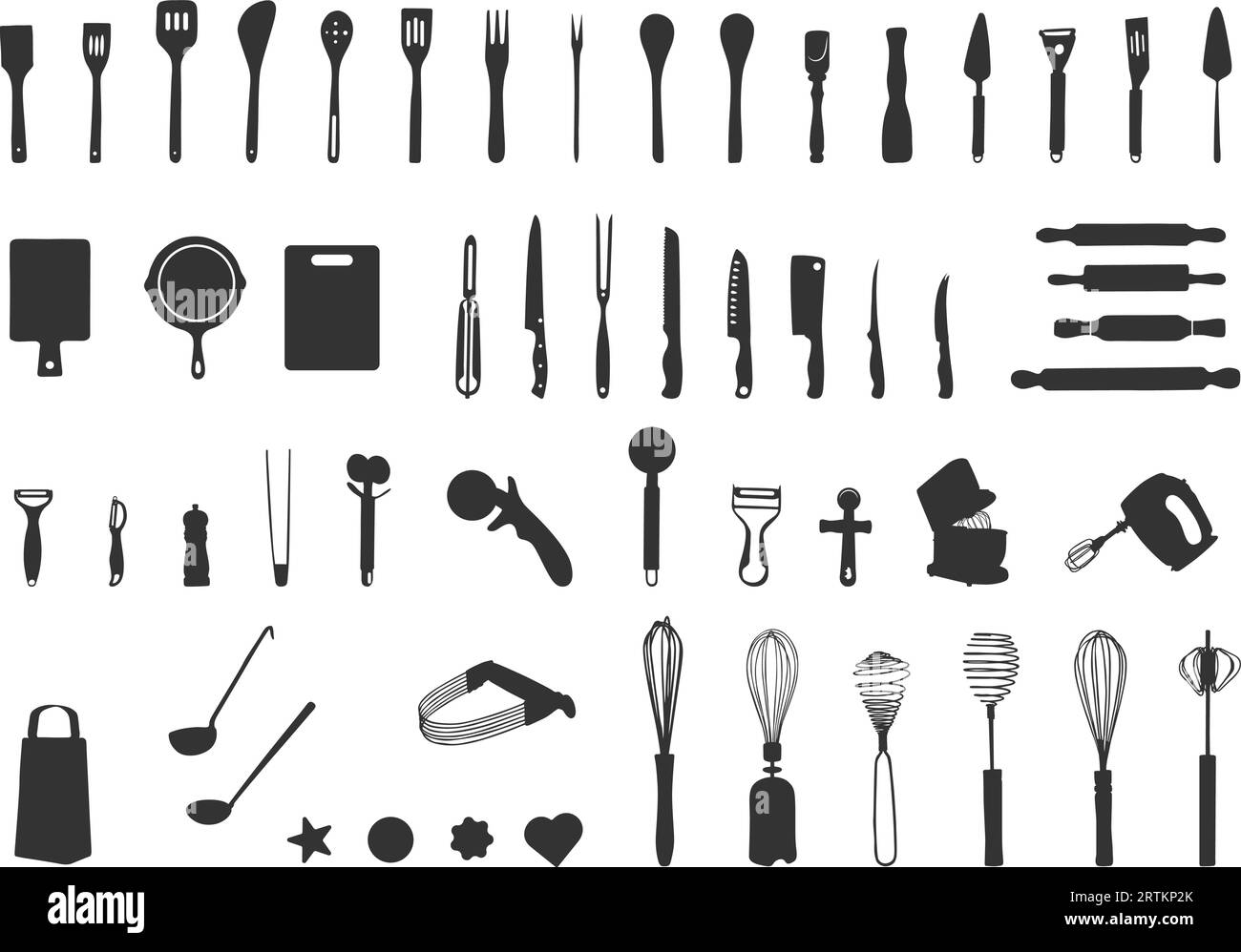 Baking kitchen tools silhouettes, Bakery silhouette, Bakery SVG