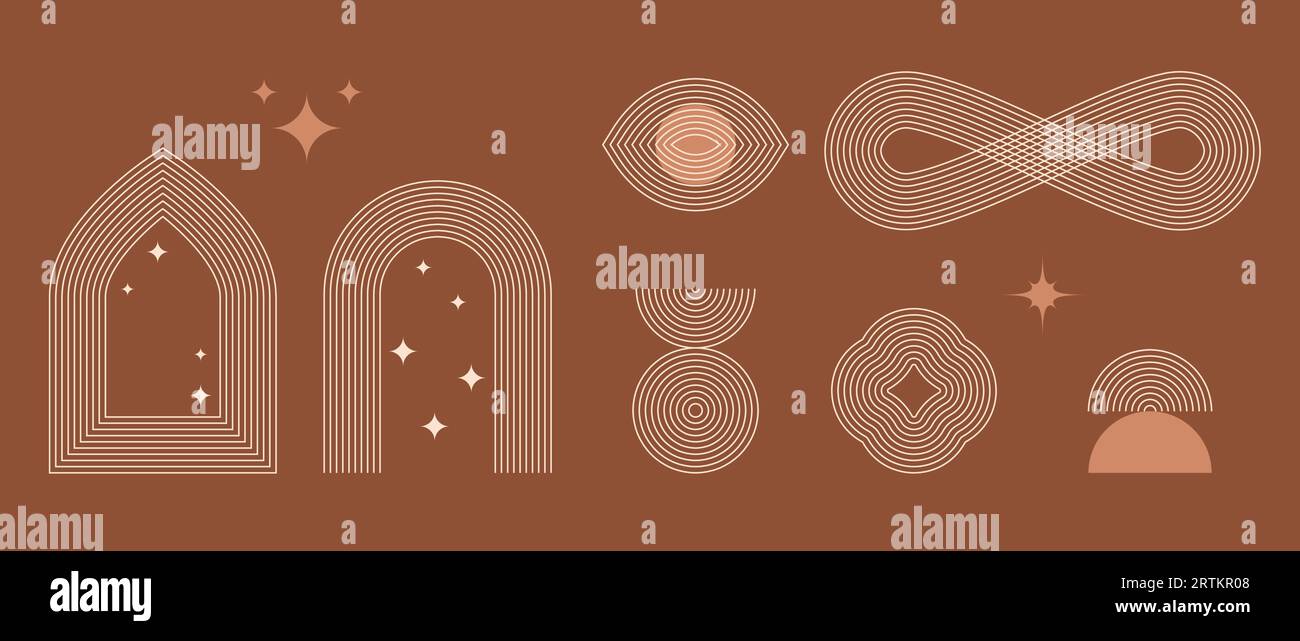 Boho style linear frame element collection. Terracotta design forms ...