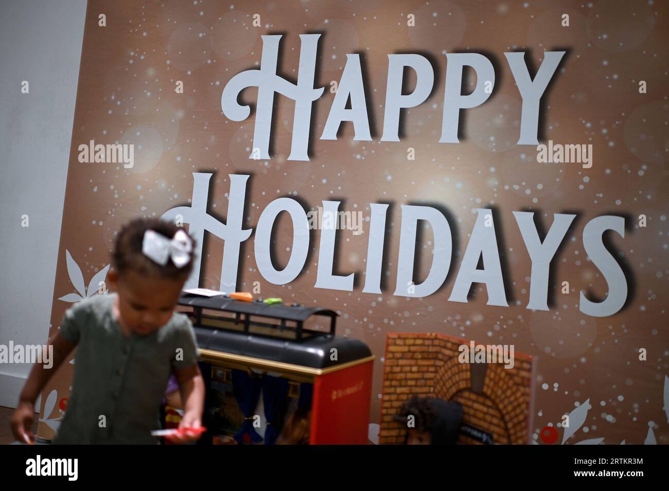 New York, USA. 13th Sep, 2023. One yearold Robyn plays with toys at
