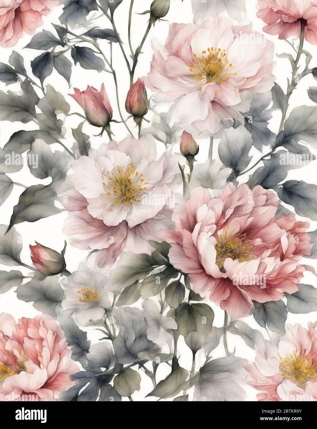 flowers in pastel colors, with pink and green muted nuances for textile print Stock Photo