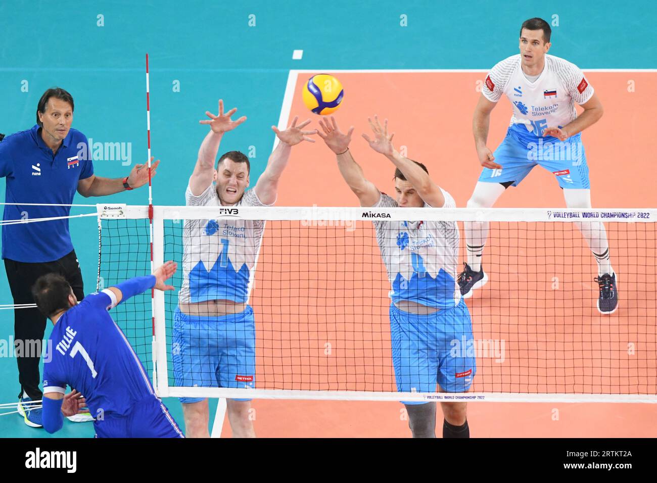 Toncek Stern, Jan Kozamernik (Slovenia); Kevin Tillie (France). Volleyball World Championship 2022. Quarter Finals Stock Photo