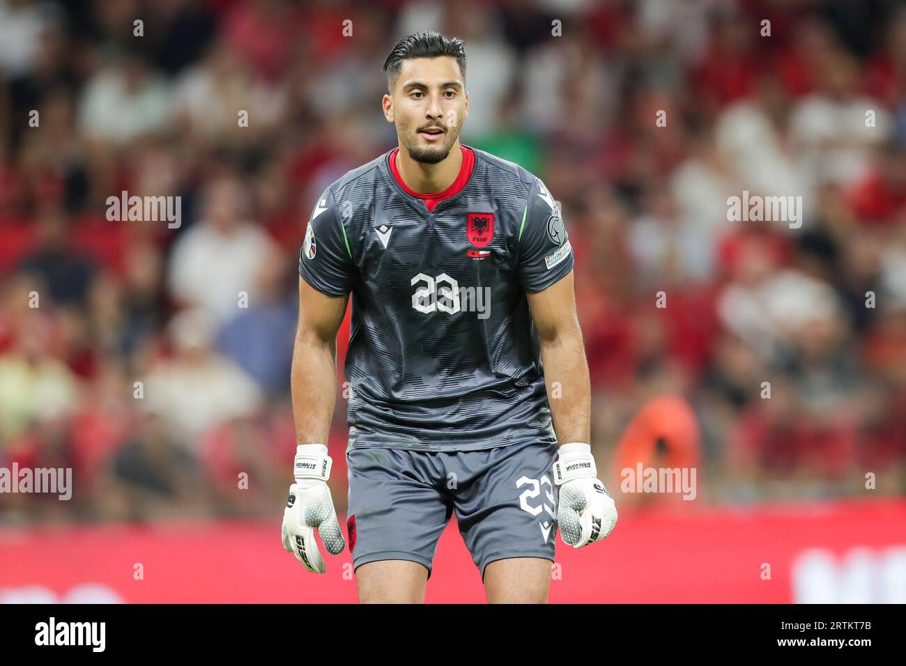 Thomas Strakosha of Albania during the European Championship 2024-Qualifying round Match between Albania and Poland at Air Albania Stadium. Final score; Albania 2:0 Poland. (Photo by Grzegorz Wajda / SOPA Images/Sipa USA) Stock Photo