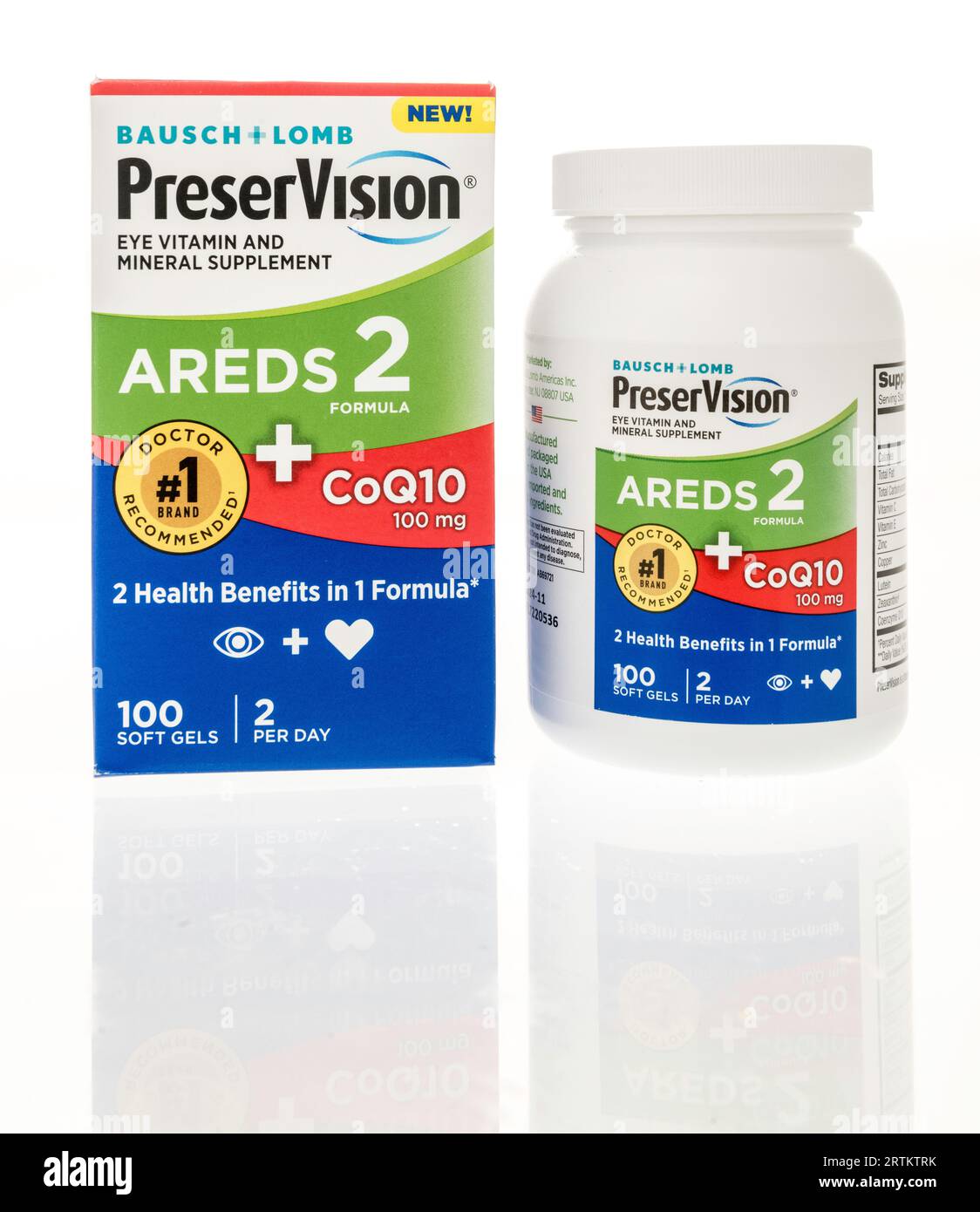 Winneconne, WI - 23 July 2023:  A package of Baush Lomb PreserVision eye vitamin areds 2 supplement on an isolated background Stock Photo