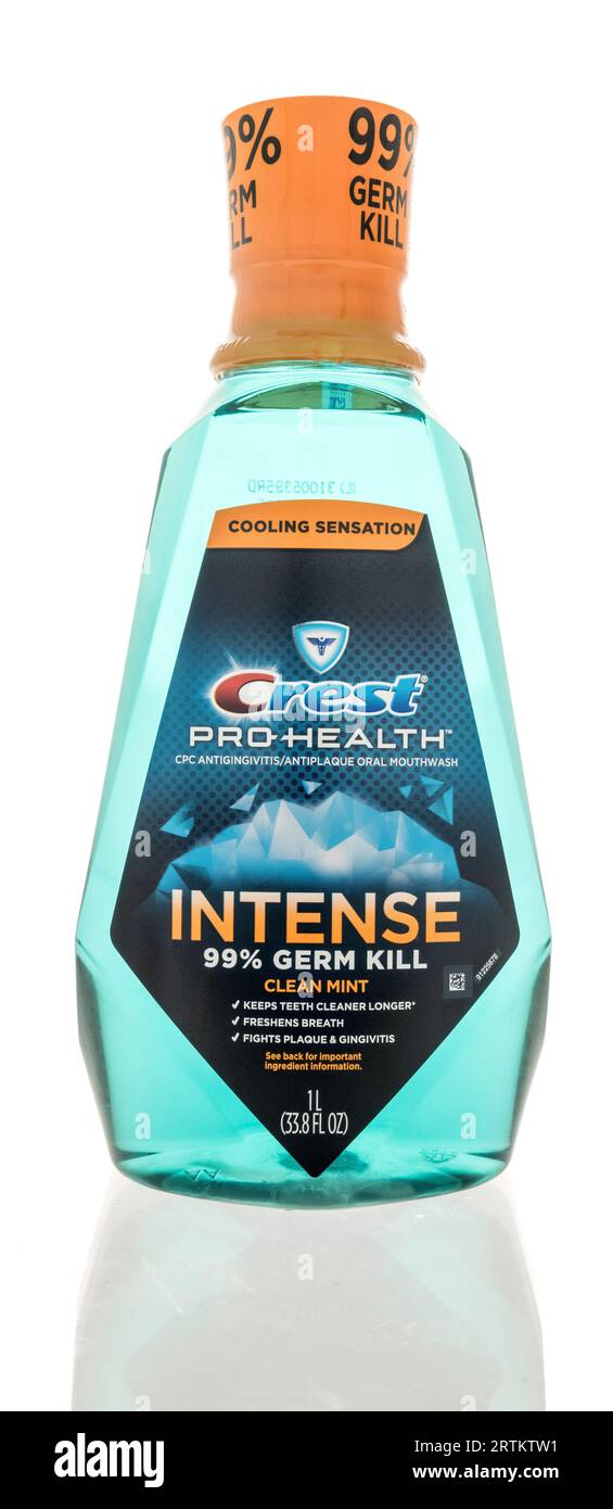 Winneconne, WI - 4 September 2023:  A bottle of Crest pro health intense germ kill mouth wash on an isolated background Stock Photo