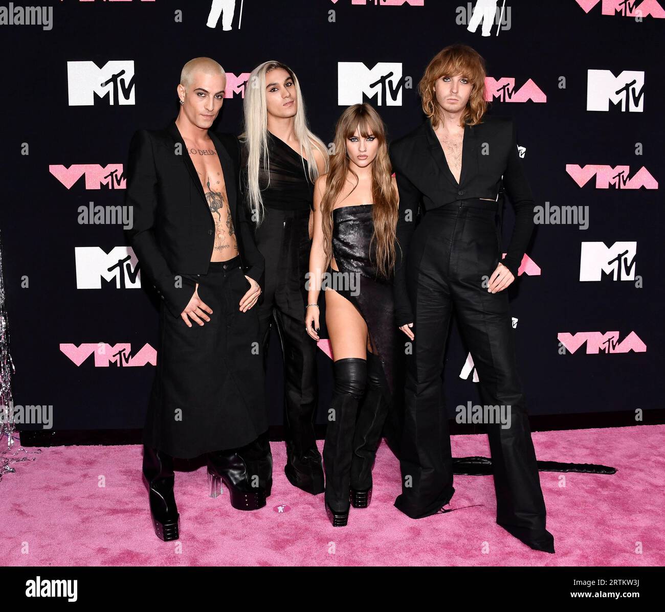 Måneskin band members Damiano David, left, Ethan Torchio, Victoria De ...