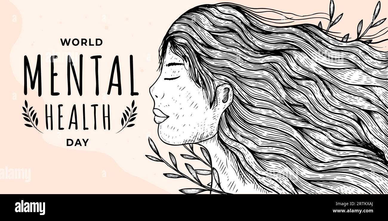 hand drawn world mental health day horizontal banner illustration with ...