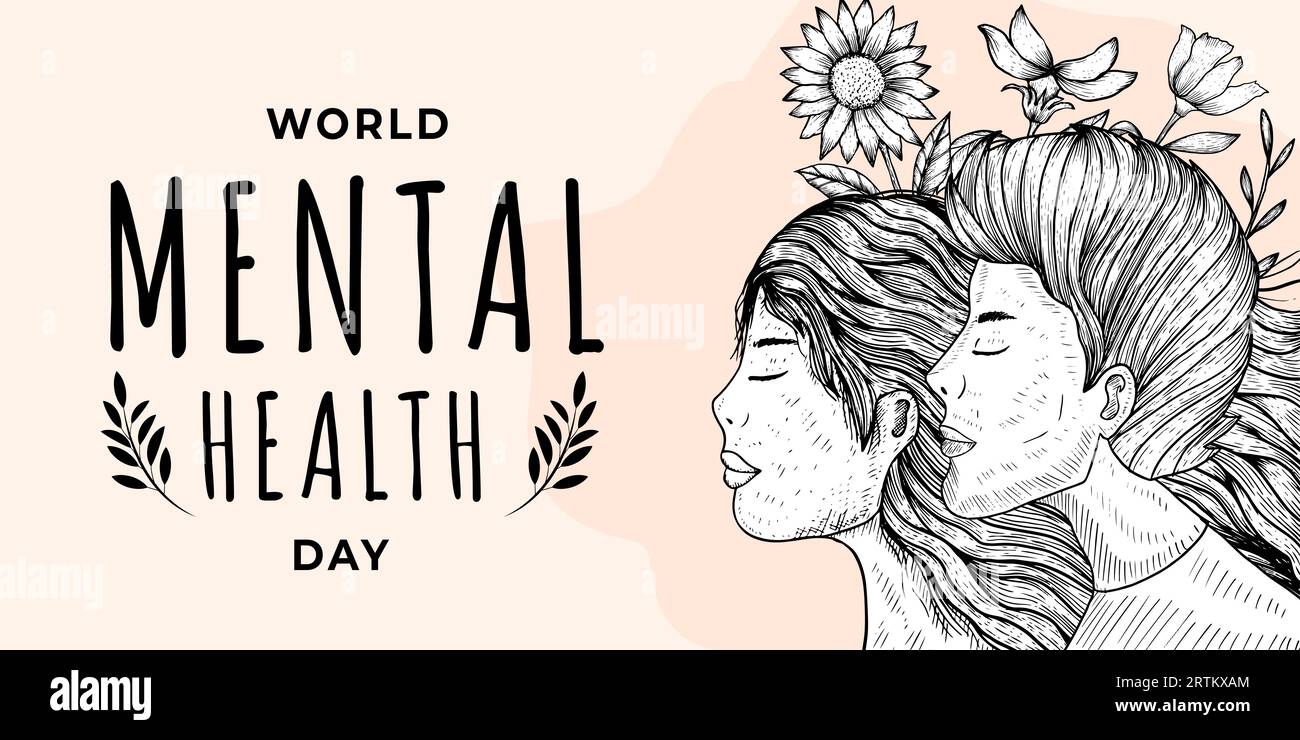 world mental health day horizontal banner in hand drawn Stock Vector ...
