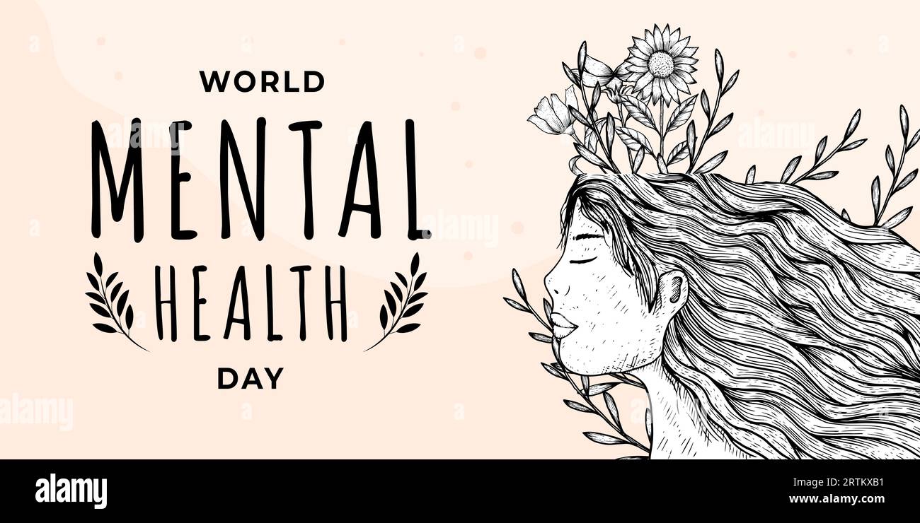 hand drawn world mental health day horizontal banner. illustration ...