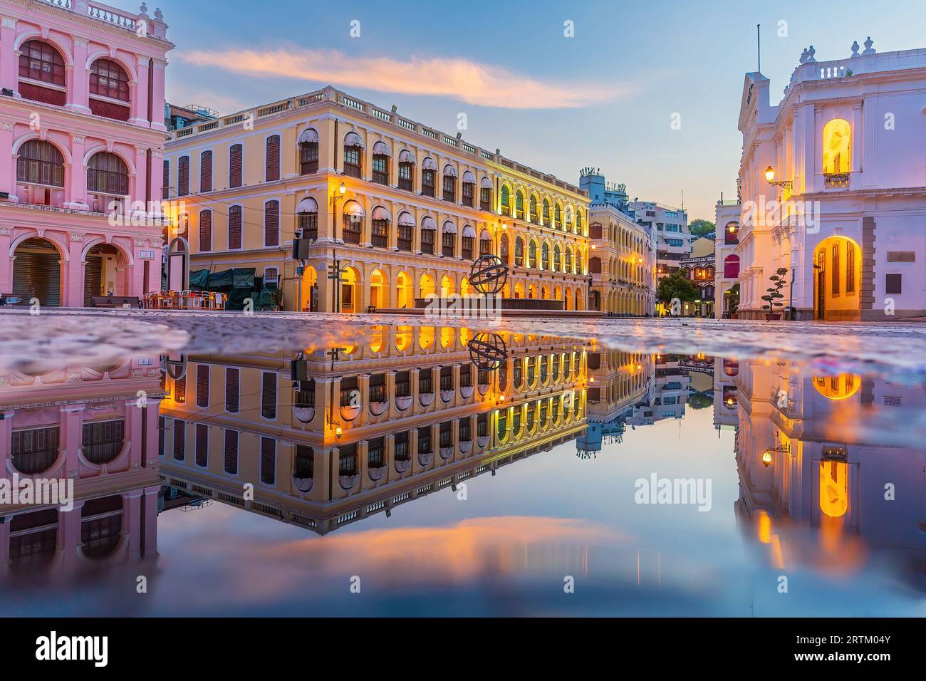 Historic Centre of Macau. Senado Square in China at twilight Stock Photo