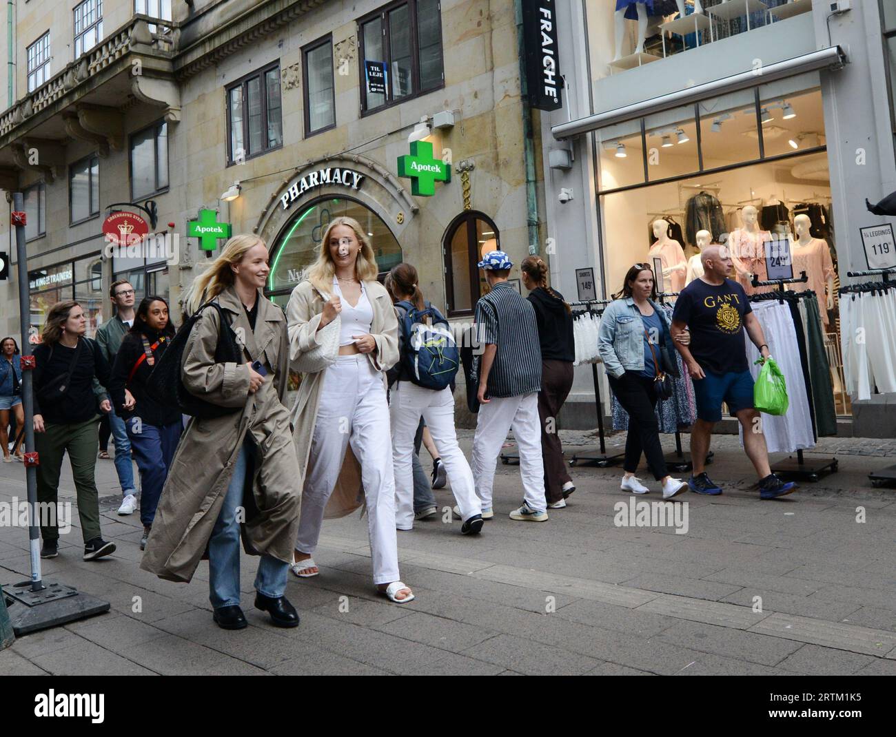 The vibrant Frederiksberggade pedestrian street in Copenhagen, Denmark. Stock Photo