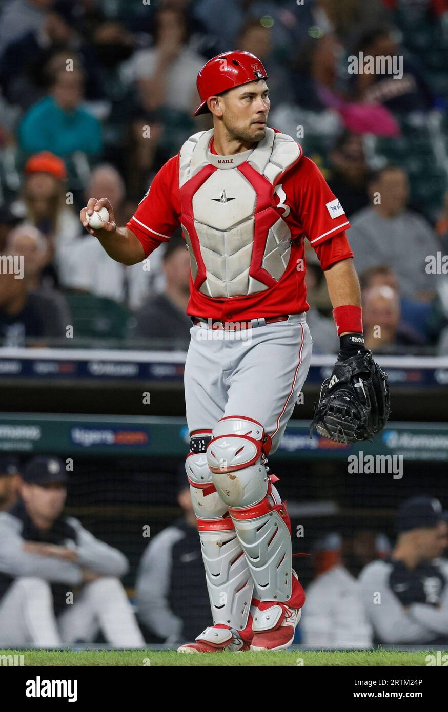 Cincinnati Reds catcher Luke Maile during a game against the Detroit