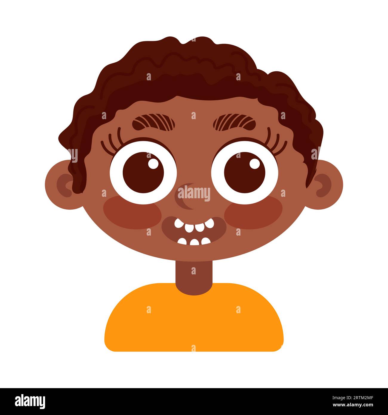 Funny black boy in orange tshirt laughing. In cartoon style. Human