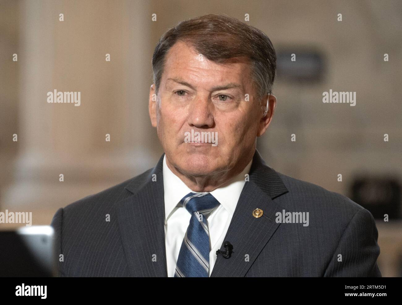 Washington, United States. 13th Sep, 2023. United States Senator Mike Rounds (Republican of South Dakota) is interviewed prior to the US Senate Bipartisan Artificial Intelligence (AI) Forum in the Kennedy Caucus Room on Capitol Hill in Washington, DC, USA, Wednesday, September 13, 2023. Photo by Ron Sachs/CNP/ABACAPRESS.COM Credit: Abaca Press/Alamy Live News Stock Photo