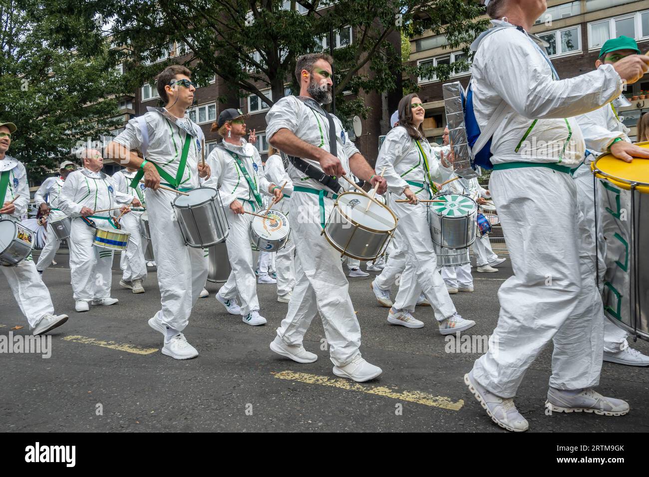 NOTTING HILL, LONDON, ENGLAND - 28 August 2023: A band performing at Notting Hill Carnival 2023 Stock Photo